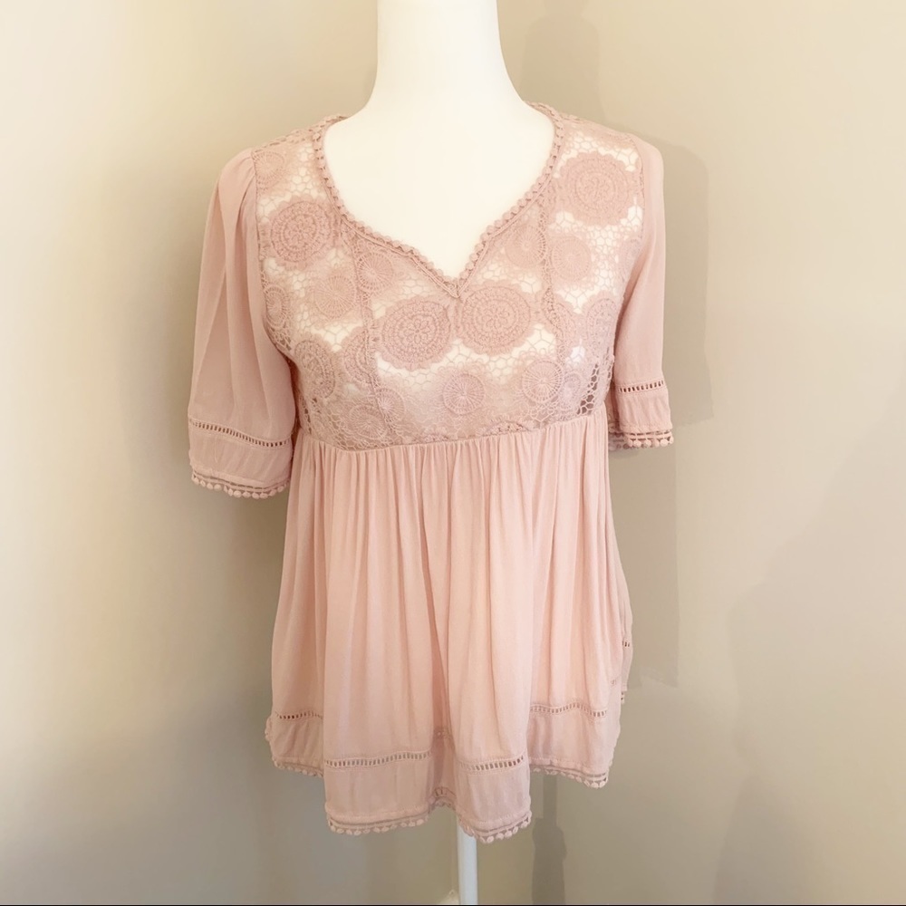 Knox Rose Dusty Rose Pink Embroidered Blouse Boho